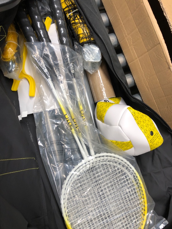 Photo 3 of A11N Outdoor Volleyball and Badminton Combo Set - Includes Adjustable Height Anti-Sag Net, Volleyball, Air Pump, 4 Badminton Rackets, 2 Shuttlecocks, Boundary Line Marker, and Carrying Bag
