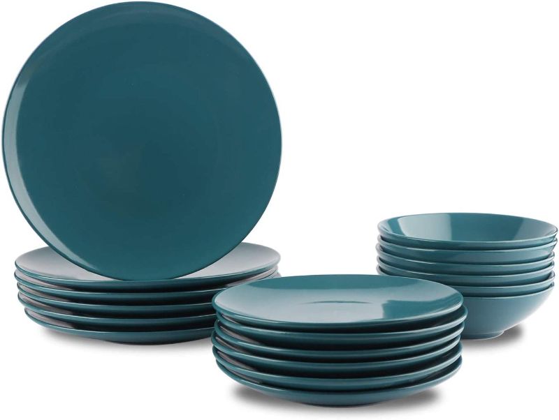 Photo 1 of Amazon Basics 18-Piece Stoneware Dinnerware Set - Deep Teal, Service for 6
