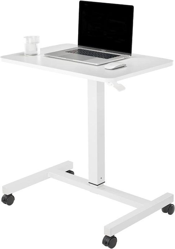 Photo 1 of 28 Inch Height Adjustable Laptop Sit Stand Desk with Wheels, Adjustable Rolling Standing Laptop Mobile Desk Cart Coffee Table (WHITE)
