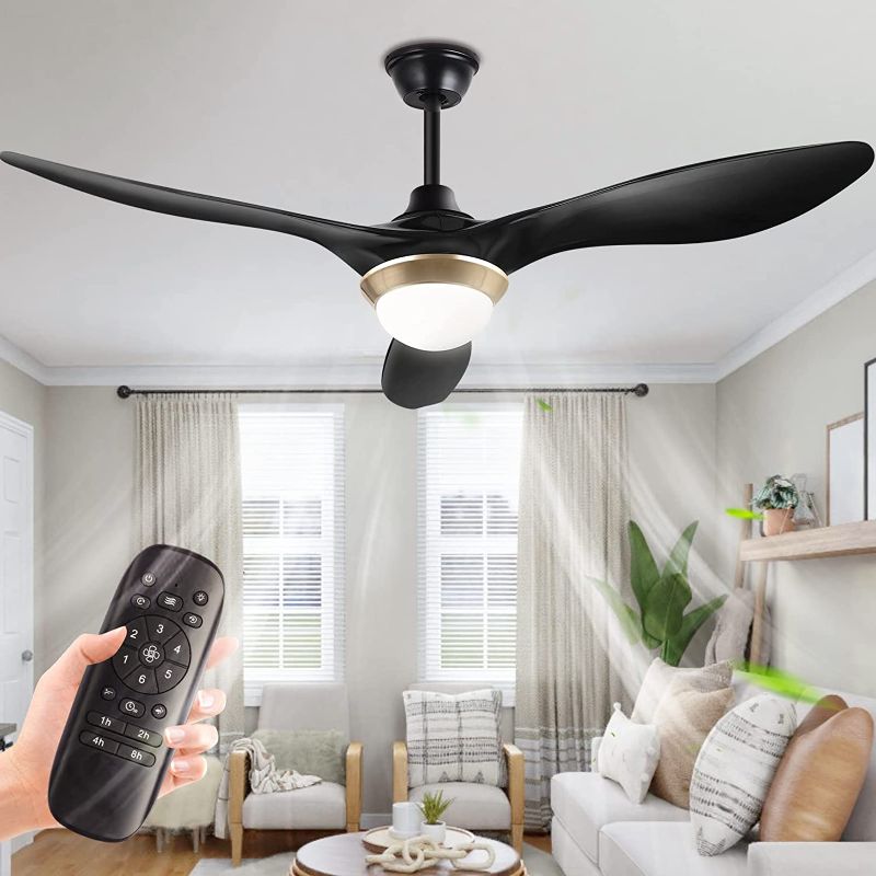 Photo 1 of 52" Black Ceiling Fans With Lights Remote Control, Indoor And Outdoor Patios Modern Ceiling Fan, Timing 6 Speeds 3 Color Light With Memory Lighting Function
