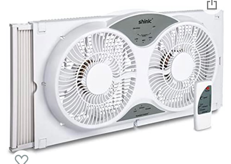 Photo 1 of Shinic 9 Inch Twin Window Fan with Remote, 3 Speeds, 3 Function, Reversible Quiet Air Flow, Kitchen Exhaust Fan with Additional Expandable Panel, 22.5"-37" Fit Household Window Fans for Bathroom