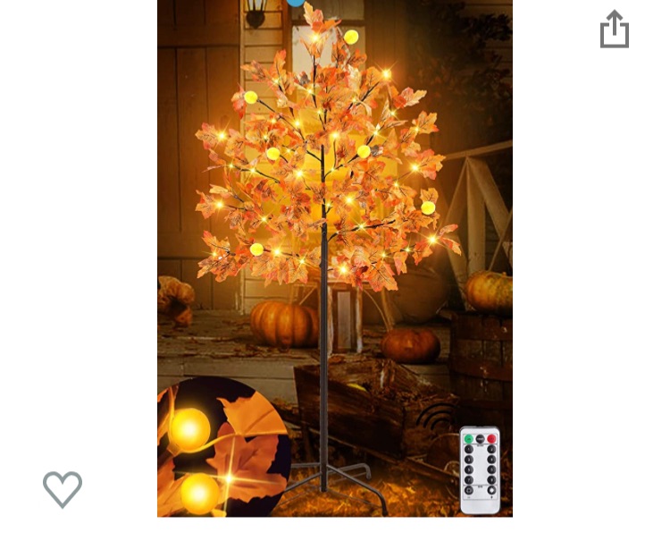 Photo 1 of [ Timer & 8 Modes ] 5 Ft Lighted Fall Maple Tree Fall Decor Remote Control Battery Operated 3D Pumpkin Lights 72 LED Warm Lights Home Party Indoor Outdoor Fall Autumn Thanksgiving Decorations