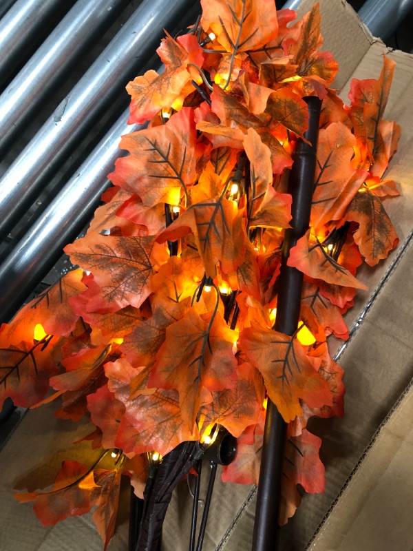 Photo 2 of [ Timer & 8 Modes ] 5 Ft Lighted Fall Maple Tree Fall Decor Remote Control Battery Operated 3D Pumpkin Lights 72 LED Warm Lights Home Party Indoor Outdoor Fall Autumn Thanksgiving Decorations