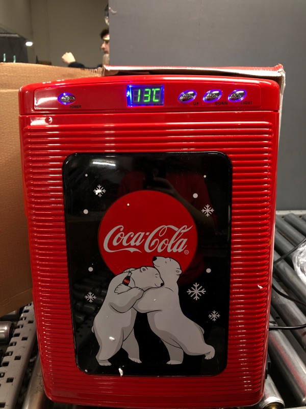 Photo 2 of Coca-Cola Polar Bear 28 Can Cooler/Warmer w/ 12V DC and 110V AC Cords, 25L (28 qt) Portable Mini Fridge w/Display Window, Travel Refrigerator for Snacks Lunch Drinks, Desk Home Office Dorm, Red
