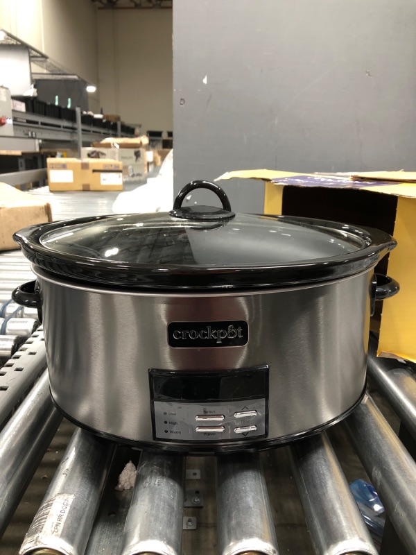 Photo 2 of Crockpot 8 Quart Slow Cooker with Auto Warm Setting and Cookbook, Black Stainless Steel
