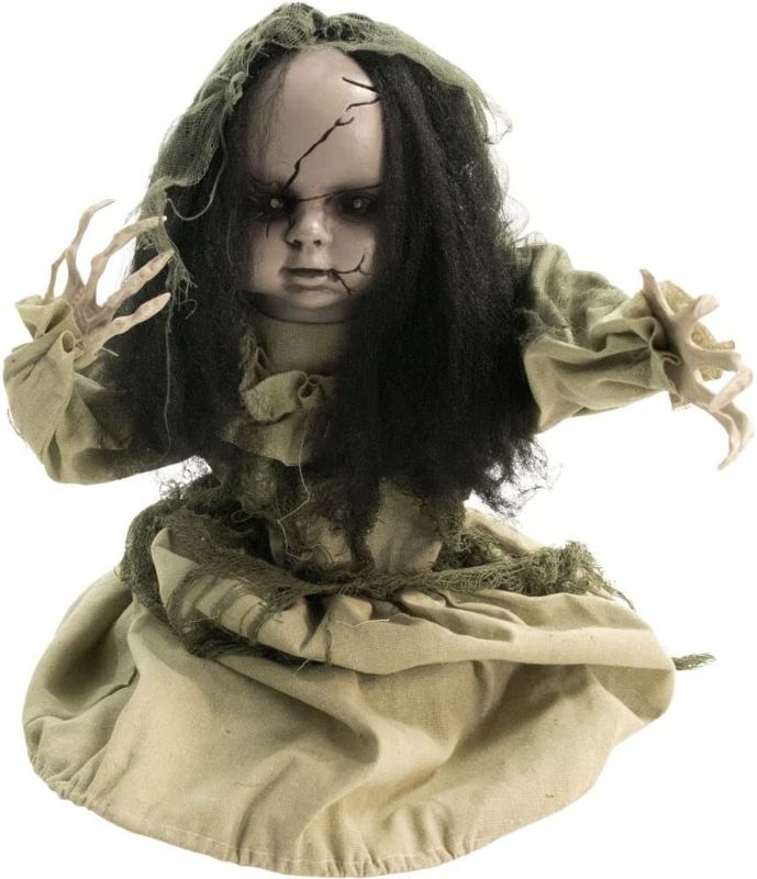 Photo 1 of Haunted Hill Farm 33 in. Animotronic 28-in. Animatronic Groundbreaker Zombie Girl | Indoor/Outdoor Halloween Decoration | Flashing Red Eyes, Battery-Operated | HHFJGIRL-1LSA, Multi
