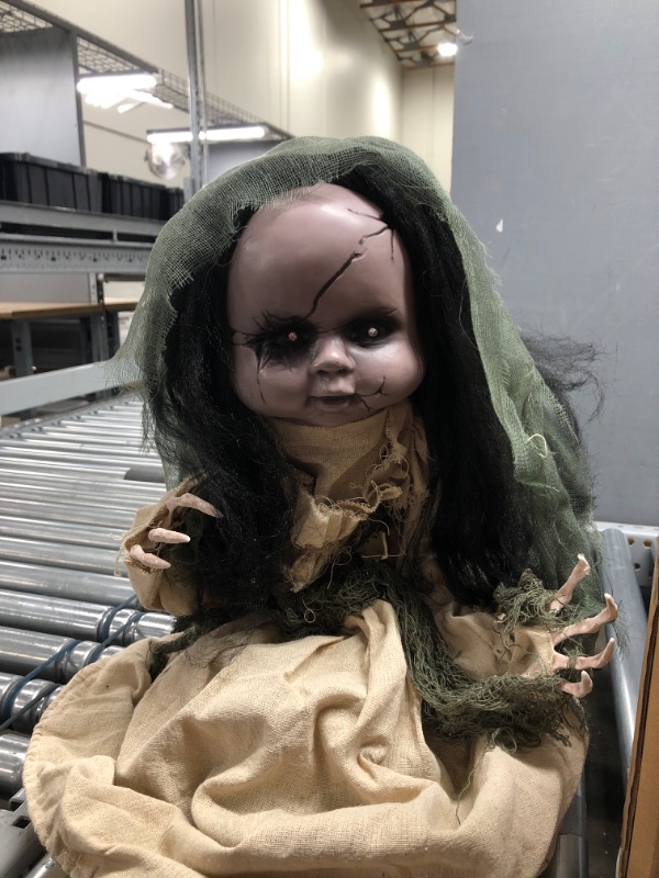 Photo 2 of Haunted Hill Farm 33 in. Animotronic 28-in. Animatronic Groundbreaker Zombie Girl | Indoor/Outdoor Halloween Decoration | Flashing Red Eyes, Battery-Operated | HHFJGIRL-1LSA, Multi
