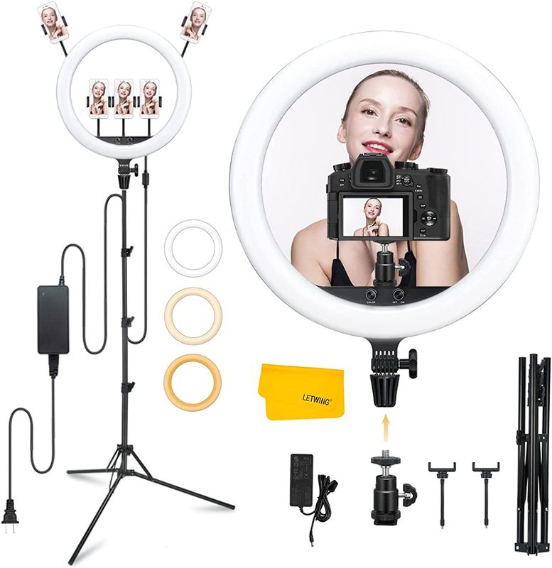 Photo 1 of Godox LR150 18 inch LED Ring Light with Tripod Stand & Phone Holder,3000K-6000K Dimmable Selfie Ring Light for Makeup Studio Portrait YouTube TikTok Vlog Video Shooting (Black)
