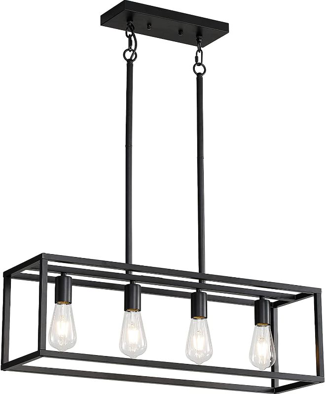 Photo 1 of Black Kitchen Island Lighting, 4 Lights Industrial Vintage Chandelier, Modern Linear Rectangular Cage Hanging Light Fixture for Farmhouse Kitchen Dining Room Bar( Metal, Height Adjustable)
