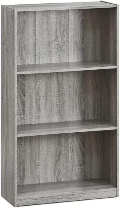 Photo 1 of Furinno Basic 3-Tier Bookcase Storage Shelves, French Oak Grey
