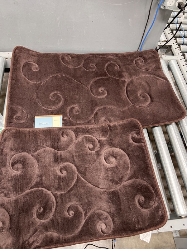 Photo 2 of 2 pc Memory Foam Bath Mat Set by Bedford Home - Coral Fleece Embossed Pattern - Chocolate