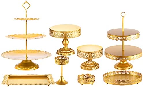 Photo 1 of Cake Stand Set-8 Pcs Gold Cake Stand -Dessert Table Display Set-Cake Stands for Dessert Table-Table Decoration Display Tower Plate for Baby Shower, Wedding, Birthday Party, Chrismas Celebration