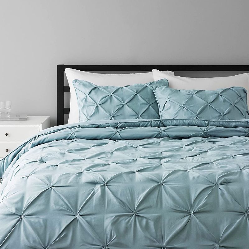 Photo 1 of Amazon Basics Pinch Pleat All-Season Down-Alternative Comforter Bedding Set - King, Spa Blue