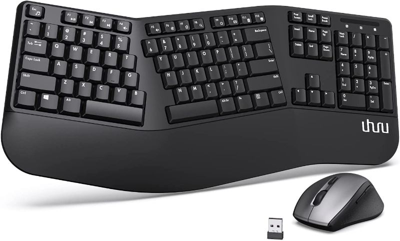 Photo 1 of Ergonomic Wireless Keyboard and Mouse - UHURU UEKM-20 Wireless Ergo Keyboard and Mouse Combo with Split Design, Palm Rest, Natural Typing, Compatible with Windows Mac
