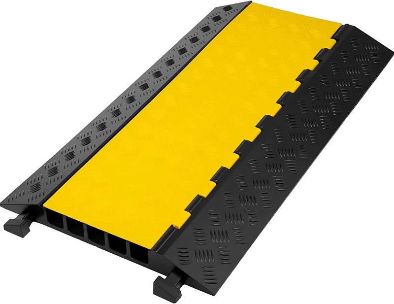 Photo 1 of Happybuy 5 Channel Cable Protectors Extreme Rubber Cable Ramps Heavy Duty Protective Cable Wire Cord Ramp Driveway Rubber Traffic Speed Bumps Cable Protector (5-Channel, 1Pack-18000Lb)
