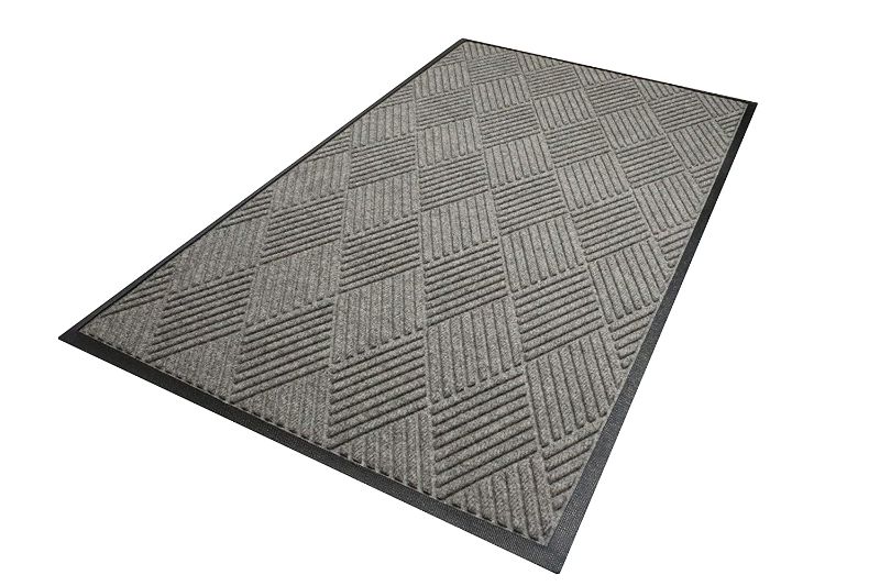 Photo 1 of WaterHog Diamond | Commercial-Grade Entrance Mat with Rubber Border – Indoor/Outdoor, Quick Drying, Stain Resistant Door Mat (Medium Grey, 3' x 5')
