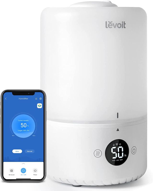 Photo 1 of LEVOIT Smart Cool Mist Humidifiers for Bedroom, Top Fill Essential Oil Diffuser, Auto Humidity Adjustment with Sensor, Remote Control, Ideal for Baby Nursery and Plants, Quiet, Ultrasonic, 3L, White
