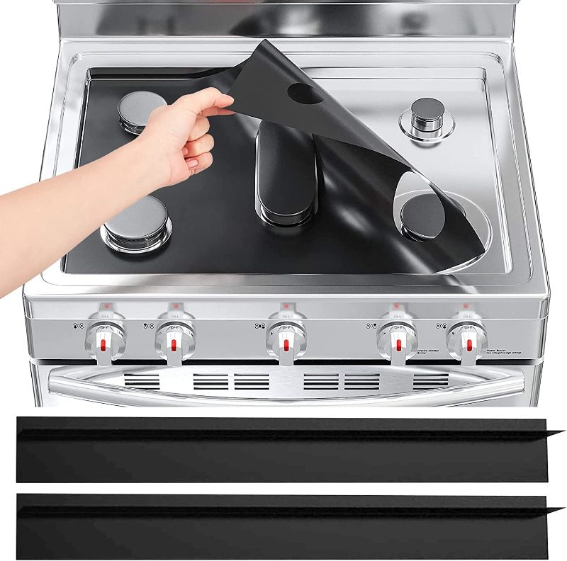 Photo 1 of 2PC Stove Covers Gas Stove Top Burner Covers Protectors, Non-Stick Washable Stove Liner Mat for Samsung Gas Range Stove with 2pack Gap Covers, Non-Stick Washable Keep Stove Clean Stove Guard