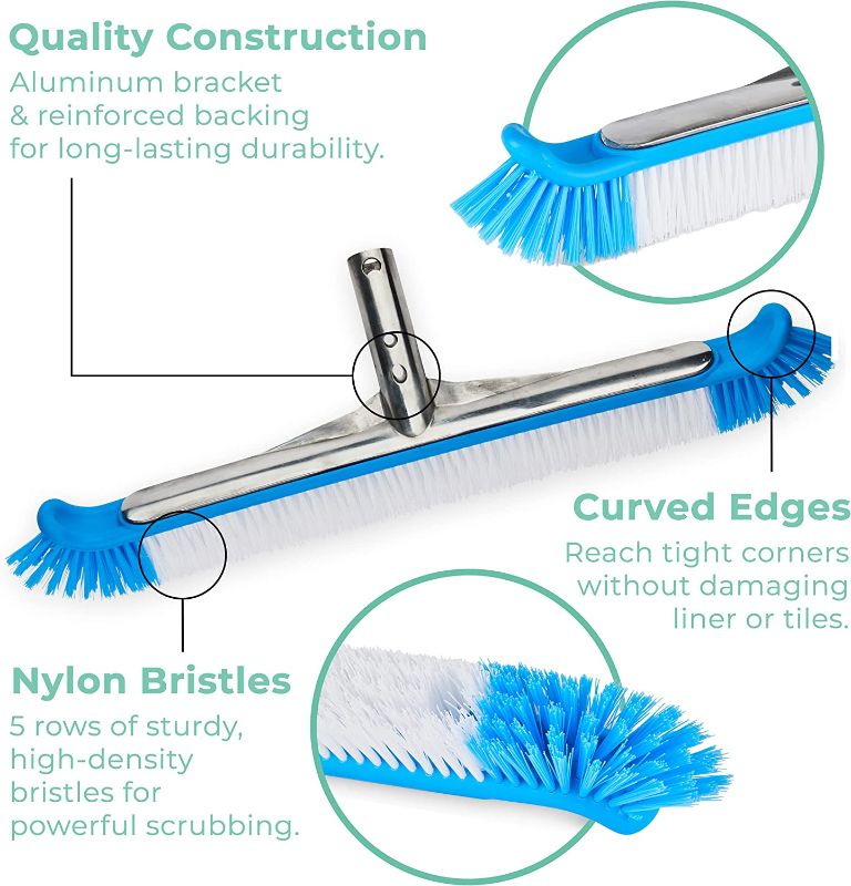 Photo 1 of Greenco Pool Brush Heavy Duty Aluminum Back Extra Wide 20" with EZ Clip and Strong Bristles for Cleaning Pool Floor & Wall ?ne ???k Blue