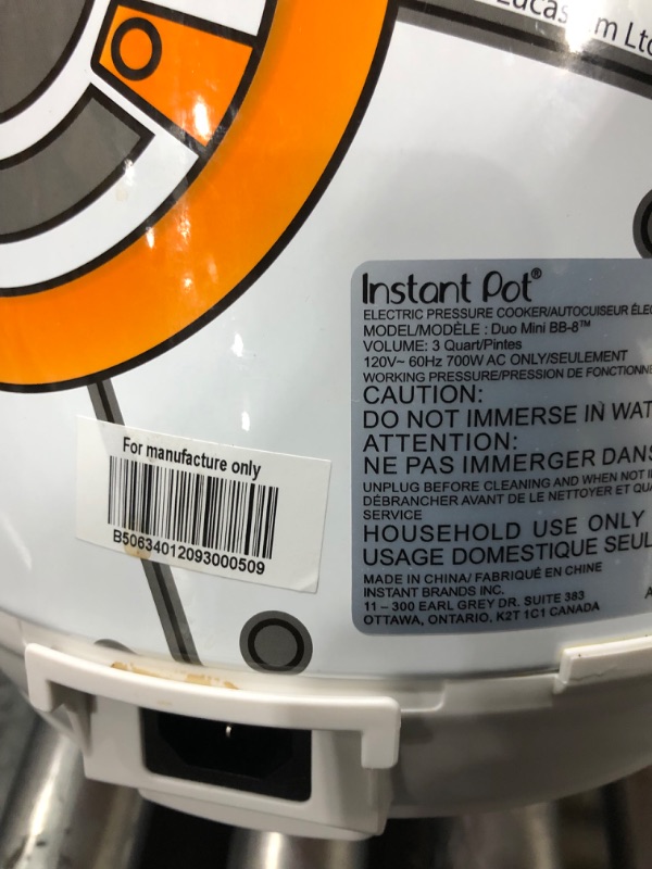 Photo 1 of Star Wars Instant Pot Duo Mini 3-quart Pressure Cooker, BB-8 120V
