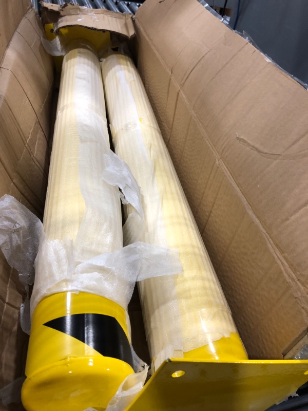 Photo 2 of 8NET Safety Bollard 42''Hx4.5''D, 12Ga (2.7 mm), Base-8x8'', Steel STK290, with 4 Free Ancher Bolts, Heavy Duty (20lbs / 9.1kg) Yellow Powder Coated Safety Parking Barrier Post 2 pack
