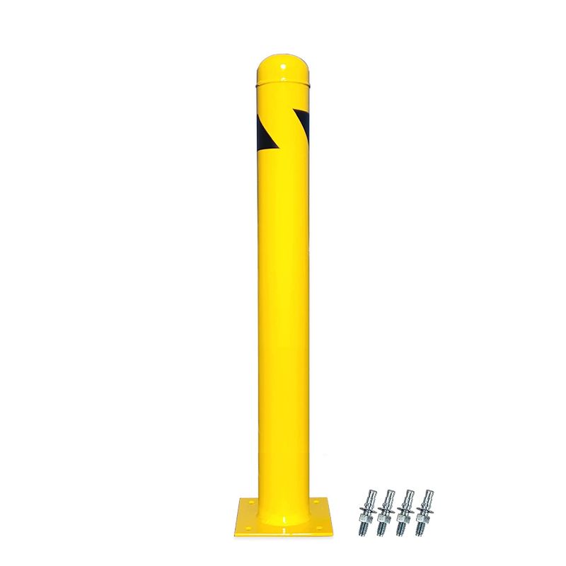 Photo 1 of 8NET Safety Bollard 42''Hx4.5''D, 12Ga (2.7 mm), Base-8x8'', Steel STK290, with 4 Free Ancher Bolts, Heavy Duty (20lbs / 9.1kg) Yellow Powder Coated Safety Parking Barrier Post 2 pack
