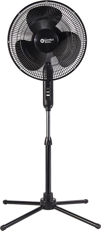 Photo 1 of Comfort Zone CZST161BTEBK 16” Oscillating Pedestal Fan, 3-speed Options, 90-Degree Oscillating Head, Adjustable Height and Tilt, Powerful Air Flow, Black
