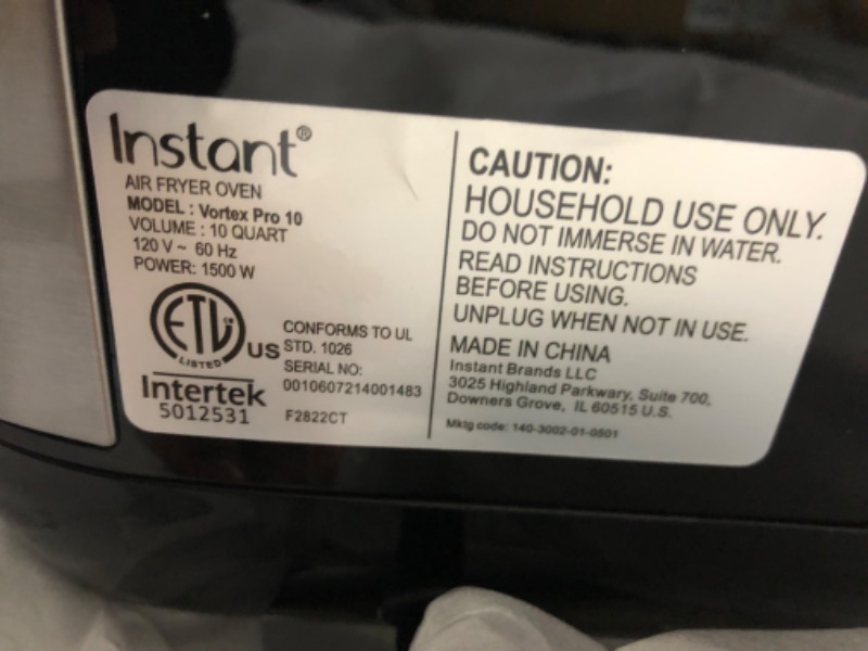 Photo 1 of Instant Vortex Pro Air Fryer, 10 Quart, 9-in-1 Rotisserie and Convection Oven, From the Makers of Instant Pot with EvenCrisp Technology, App With Over 100 Recipes, 1500W, Stainless Steel