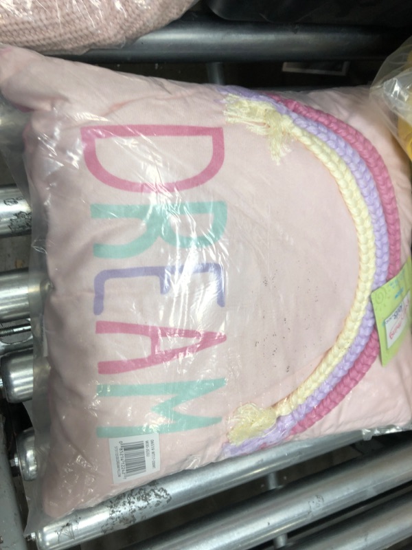 Photo 2 of Everything Kids Watercolor Rainbow Pink and Lavender Square"Dream" Decorative Pillow with Pom Pom Accents