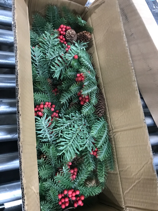 Photo 2 of 40in. Pines, Red Berries and Pinecones Artificial Christmas Garland
