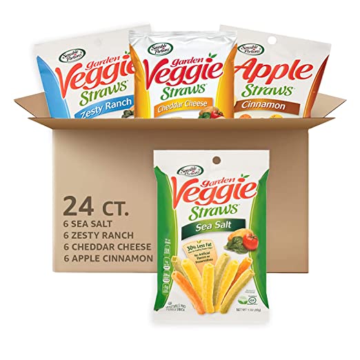 Photo 1 of **EXPIRES DEC14/2022* Sensible Portions Veggie Straws, Snack Size Variety Pack, Sea Salt, Ranch, Cheddar, Apple Cinnamon, 1 Oz, Pack of 24
