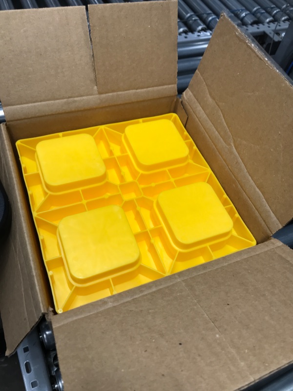 Photo 2 of Camco Heavy-Duty Leveling Blocks | Compatible with Single Wheels, Double Wheels, Hydraulic Jacks, Tongue Jacks and More | Yellow | 10-pack (44510) Leveling Blocks - 10 Pack Frustration Free Packaging