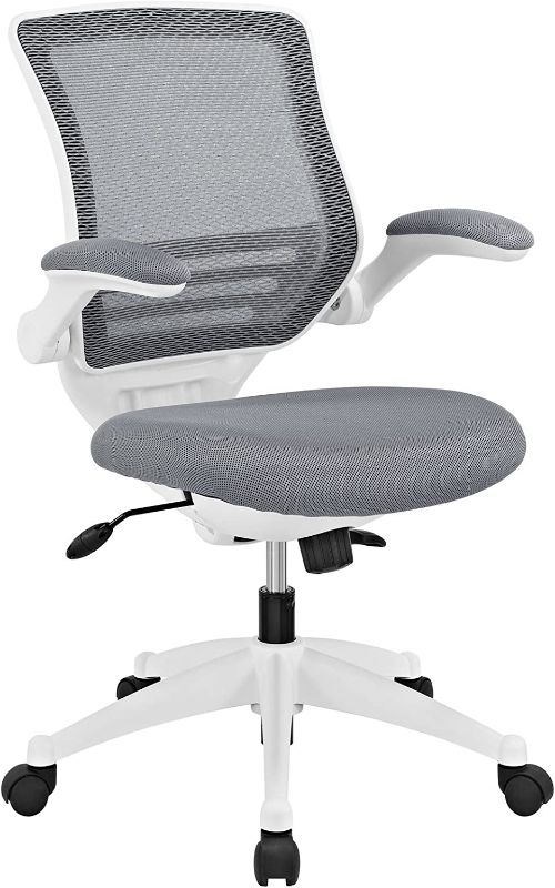 Photo 1 of Modway Edge Mesh Office Chair with White Base and Flip-Up Arms in Gray - Perfect For Computer Desks
