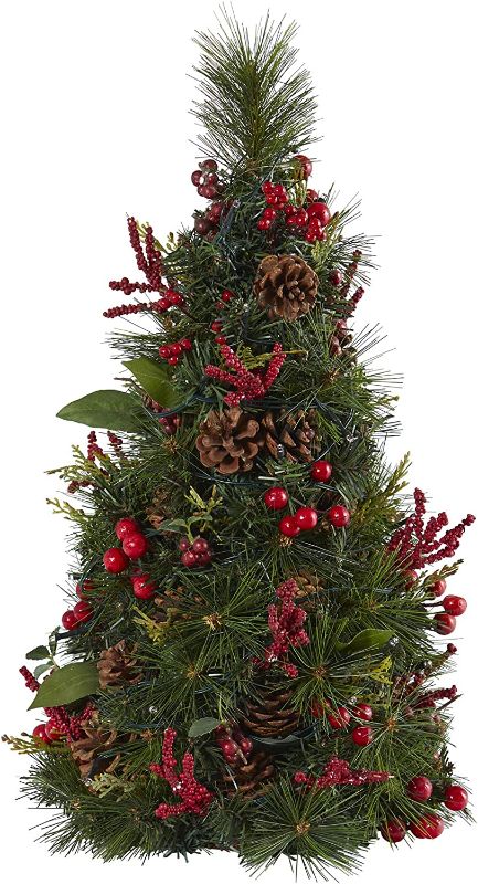 Photo 1 of 2ft. Mixed Berry and Pine Cone Artificial Christmas Tree with 35 Clear LED Lights, Green
