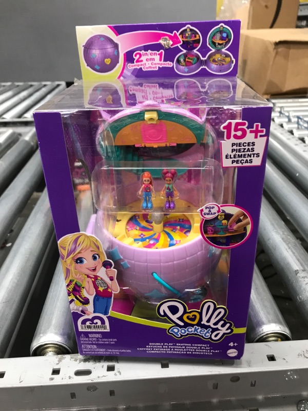 Photo 2 of ?Polly Pocket Dolls and Accessories, Compact with 2 Micro Dolls, 15 Toy Pieces and 1 Fashion Piece, Double Play Skating???