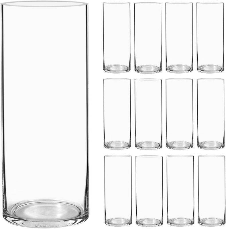 Photo 1 of 12 Pack Clear Glass Cylinder Vases, Bulk of Table Flowers Vase Candle Holder for Home,Garden, Wedding Centerpiece Decorations and Formal Dinners (Width 4", Height 10")