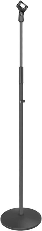 Photo 1 of Neewer Compact Base Microphone Floor Stand with Mic Holder Adjustable Height from 39.9 to 70 inches Durable Iron-Made Stand with Solid Round Base Detachable for Easy Transport(Black)