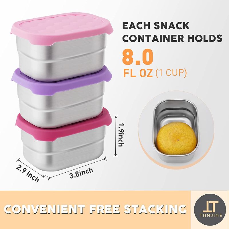 Photo 1 of anjiae Stainless Steel Snack Containers for Kids | Leak Proof 304 Stainless Steel Food Containers with Silicone Lids - Perfect Small Bento Lunch Box Containers for Toddler