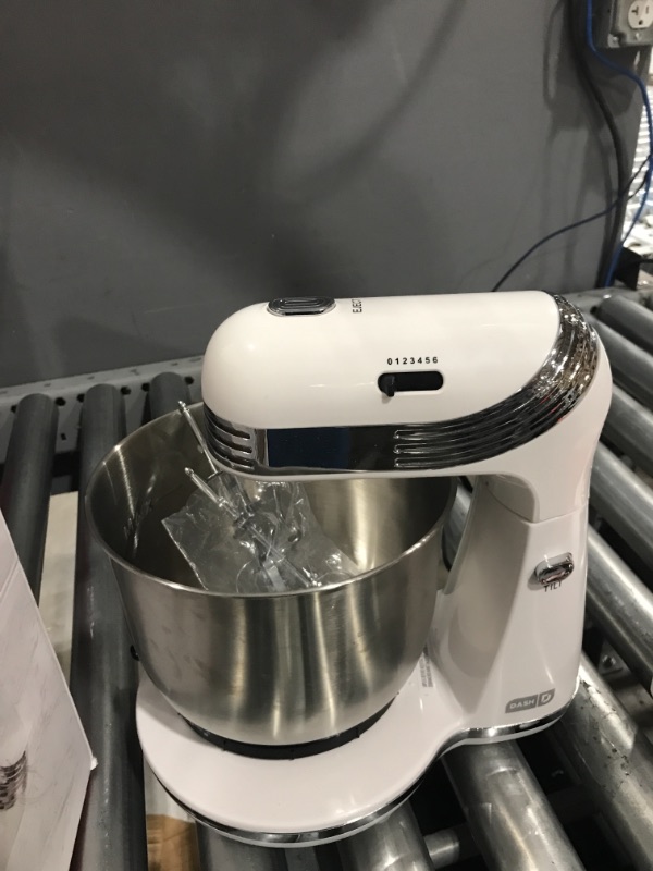 Photo 1 of Dash Stand Mixer (Electric Mixer for Everyday Use): 6 Speed Stand Mixer with 3 qt Stainless Steel Mixing Bowl, Dough Hooks & Mixer Beaters for Frosting, Meringues & More - White White Mixer