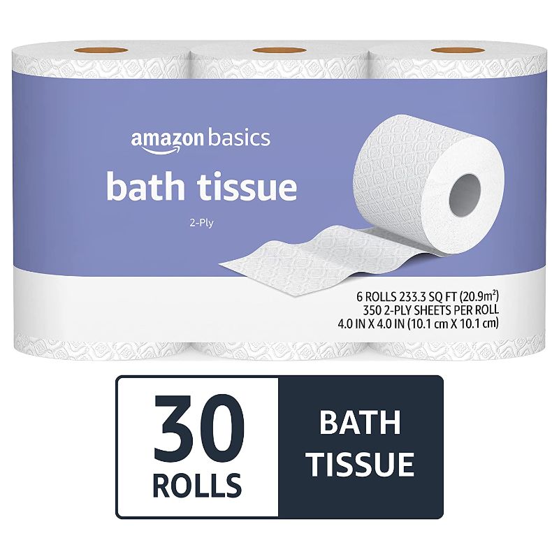 Photo 1 of Amazon Basics 2-Ply Toilet Paper 5 Packs, 6 Rolls per pack (30 Rolls total) (Previously Solimo)

