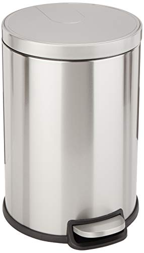 Photo 1 of Amazon Basics 20 Liter / 5.3 Gallon Round Soft-Close Trash Can with Foot Pedal - Stainless Steel
