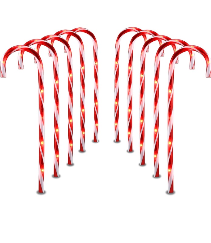 Photo 1 of  tested GAGALIFE 22” Christmas Candy Canes Lights 10Pcs Red, Outdoor Candy Cane Decorations Path Lights with Stak