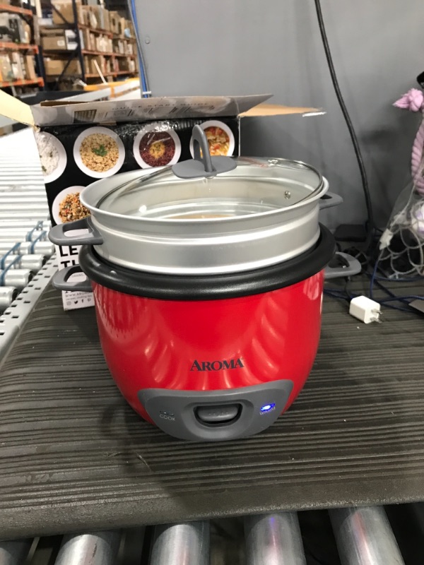 Photo 5 of *** TESTED** Aroma Housewares 14-Cup (Cooked) (7-Cup UNCOOKED) Pot Style Rice Cooker and Food Steamer (ARC-747-1NGR) , Red