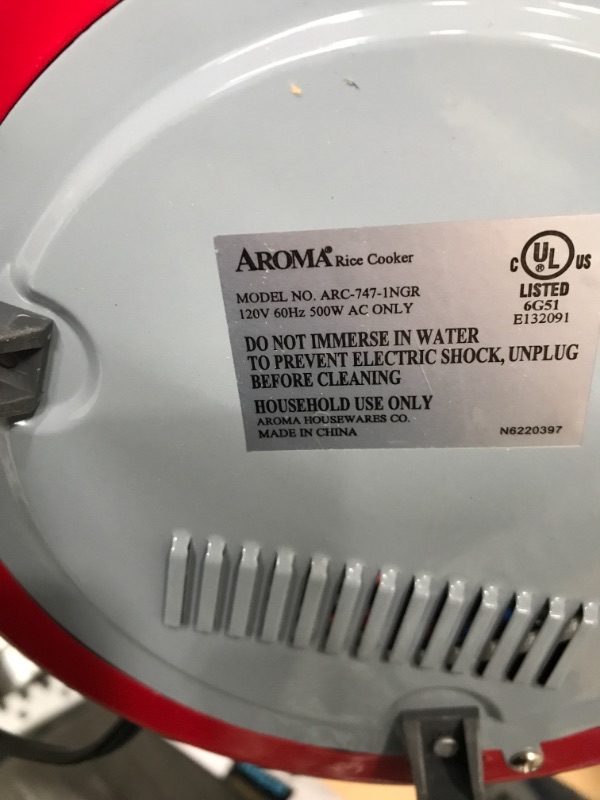 Photo 2 of *** TESTED** Aroma Housewares 14-Cup (Cooked) (7-Cup UNCOOKED) Pot Style Rice Cooker and Food Steamer (ARC-747-1NGR) , Red