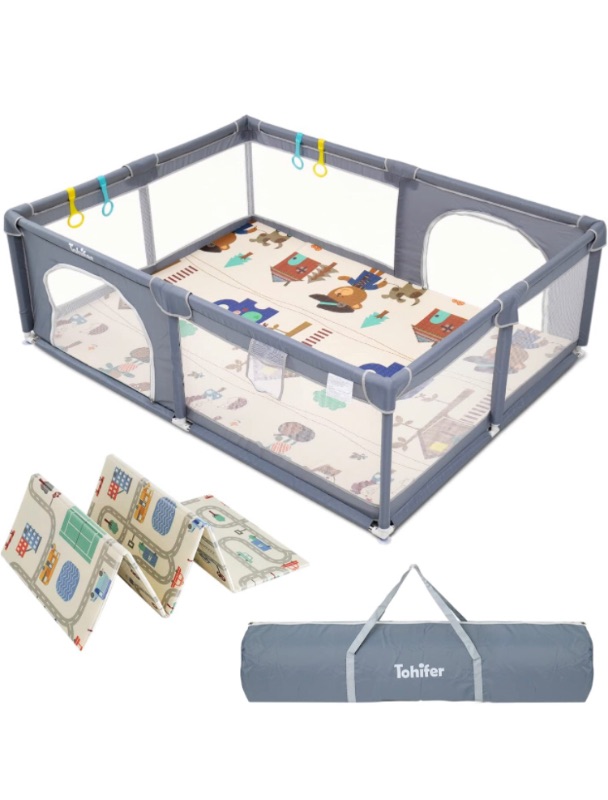 Photo 1 of Baby Playpen with Mat, Large Baby Play Yard for Toddler, BPA-Free, Non-Toxic, Safe No Gaps Playards for Babies, Indoor & Outdoor Extra Large Kids Activity Center 79"x59"x26.5" with 0.4" Playmat