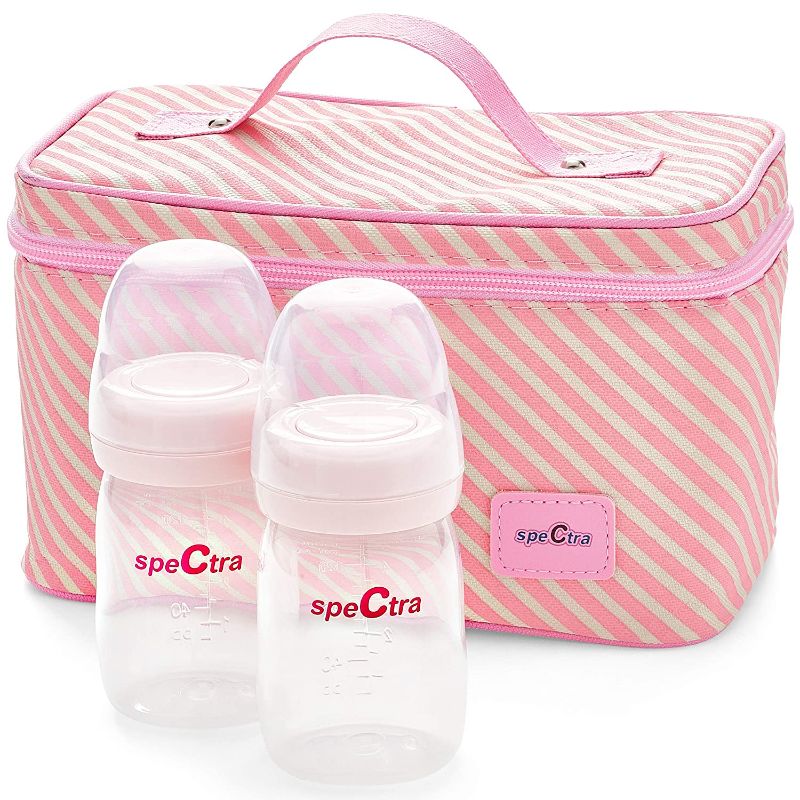 Photo 4 of Spectra Baby Grey Breast Pump Tote -- Convenient for Carrying Pump, Bottles, and Pumping Essentials on-The-gov & Spectra - Cooler Bag Storage Kit for Breast Milk - Pink (Ice Pack and 2 Wide Neck Bottles)

