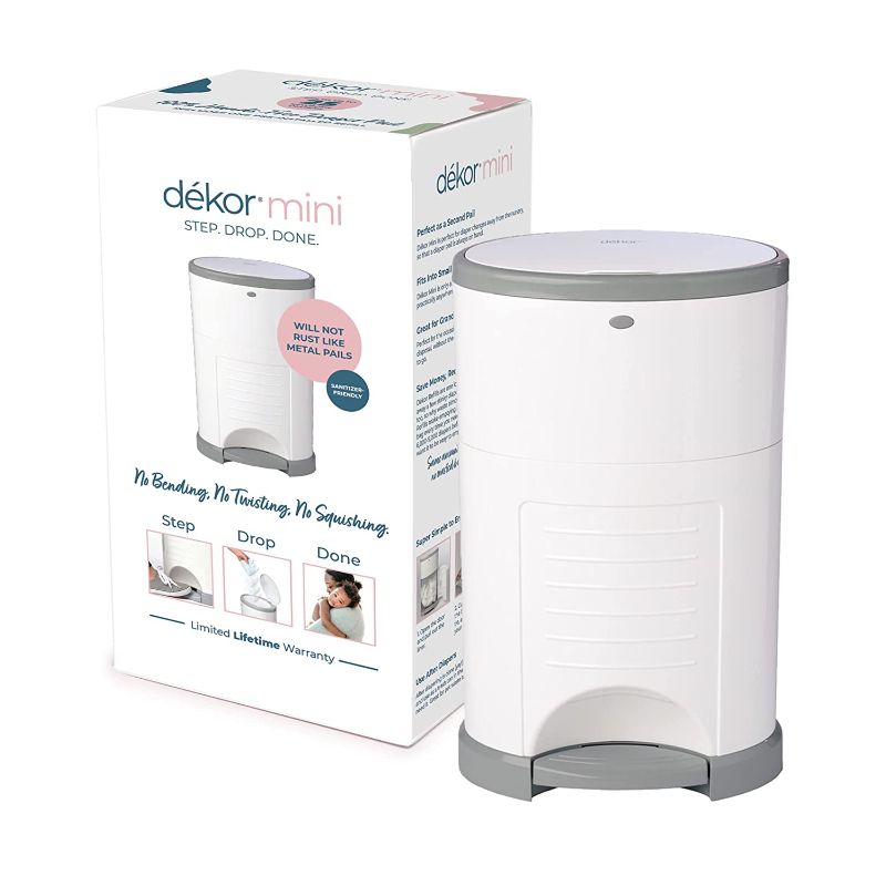 Photo 1 of Dekor Mini Hands-Free Diaper Pail | White | Easiest to Use | Just Step – Drop – Done | Doesn’t Absorb Odors | 20 Second Bag Change | Most Economical Refill System
