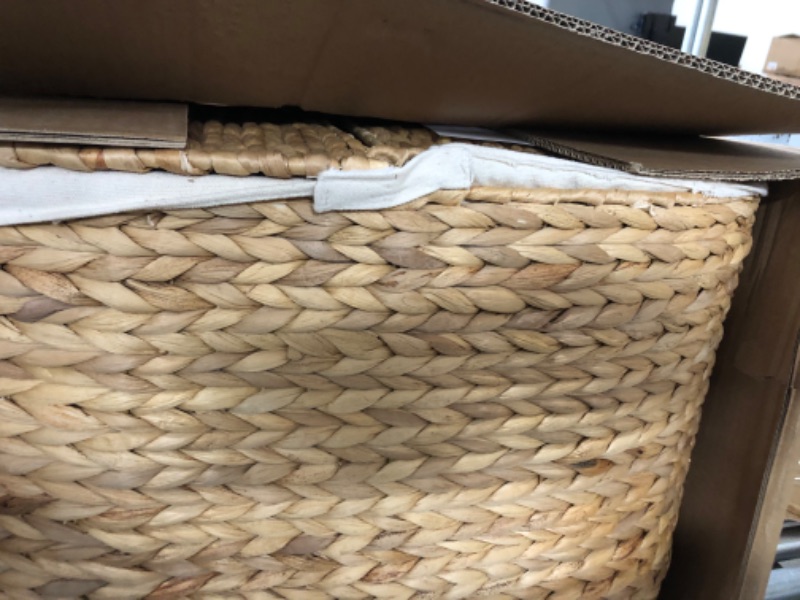 Photo 1 of **MINOR DAMAGE**
Seville Classics Hand Woven Natural Wicker Water-Hyacinth Lidded Oval Double Laundry Hamper,WEB706 Oval Natural Water Hyacinth