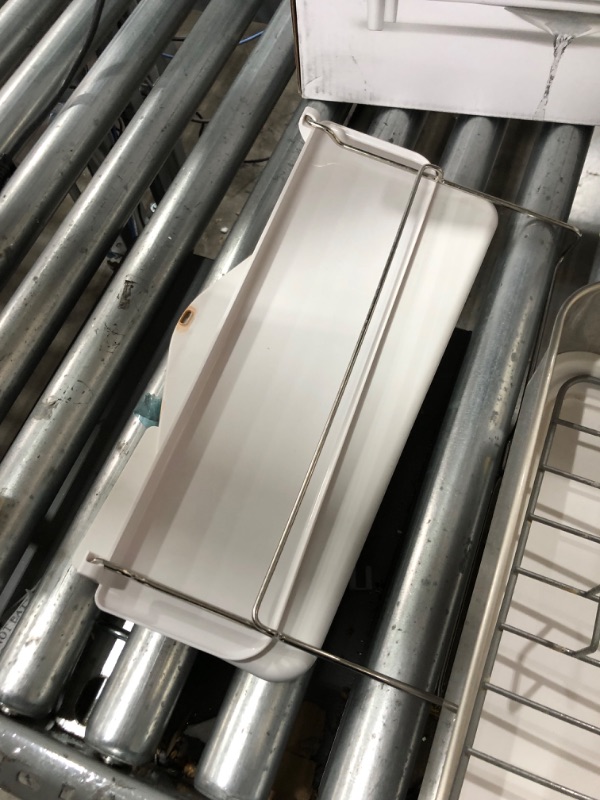 Photo 1 of **USED, NEEDS CLEANING**
simplehuman Kitchen Dish Drying Rack With Swivel Spout, Fingerprint-Proof Stainless Steel Frame, White Plastic, 2022 Model White Plastic Full-Size 2022 Model Dish Rack