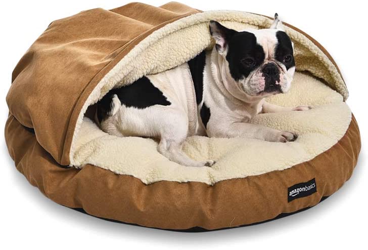 Photo 1 of Amazon Basics Cozy Pet Cave Bed, Medium, 30 x 30 x 12.5 Inches, Tan
